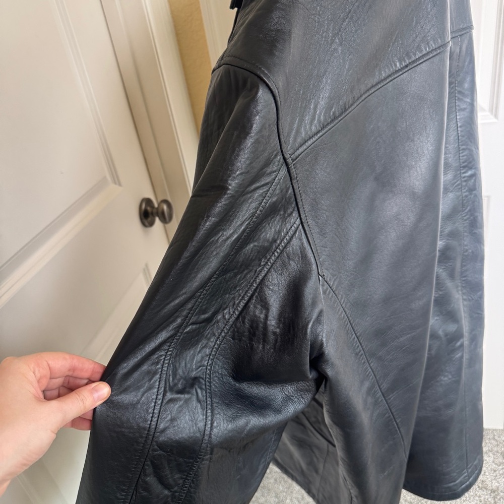 Reed Leather Car Coat Mens 3XT Black Button Front Lined Jacket Big Tall - Picture 8 of 13